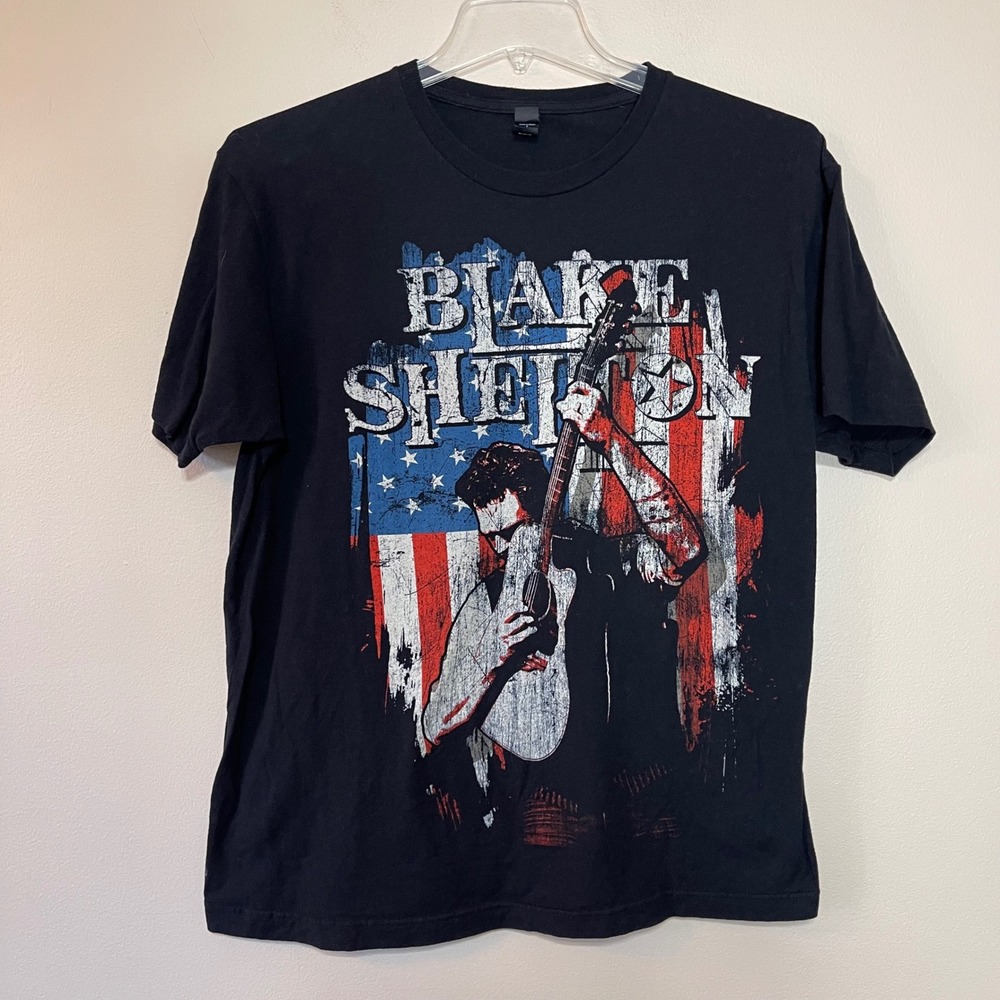Blake Shelton Country Music American Flag Graphic T-Shirt Mens L Black Tultex